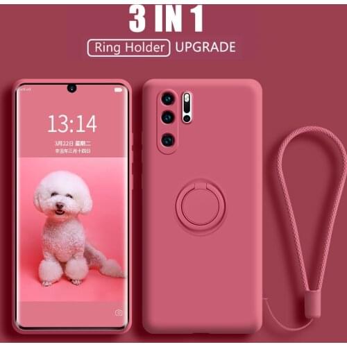 Original Soft Liquid Silicone Case for Huawei P40 P30 P20 Pro Plus Mate 20 30 40 Pro Ring Holder Cover for Huawei Honor V40 Capa