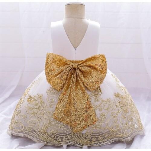 Kids Lace Sequined Bow Tutu Newborn Christening Princess 1 Year Vestidos Toddler Children Baptism Baby Girl Clothes Summer Dress
