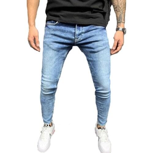 New Men Ripped Hole Jeans Slim Elasticity Skinny Motorcycle Skateboard Male Streetwear Trendy Cool Youth Denim Pants