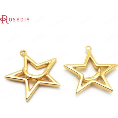 37020)8PCS 17MM 24K Gold Color Brass Moon and Star Charms Pendants High Quality Findings Accessories Jewelry Making Supplies