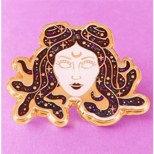 Galactic Medusa Glitter Enamel Brooch Pin Backpack Hat Bag Collar Lapel Pins Badges Women Mens Fashion Jewelry Accessories