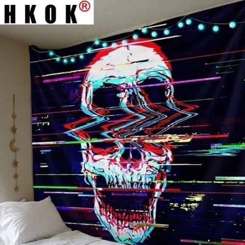 HKOK Hippie Skull Tapestry Wall Hanging Fabric Mural Background Cloth Wall Rugs Towel Beach Blanket Dorm Living Home Decor