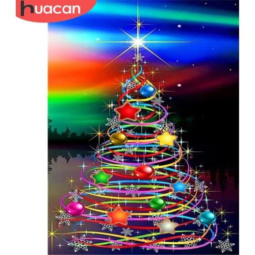 HUACAN 5d Diamond Painting Christmas Tree Mosaic Wall Art Full Square Diamond Embroidery Landscape Home Decor Needlework