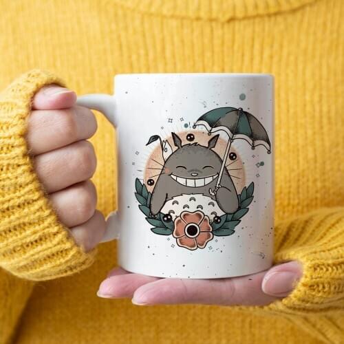 Smile Totoro and Umbrella Coffee Mug 11oz Ceramic Kids or Girl Birthday Gift Tea Milk Cup