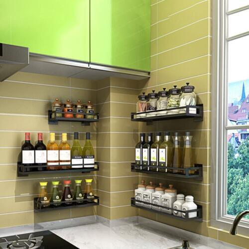 Stainless steel kitchen shelf spice rack free stuffer wall-mounted sauce with oil salt vinegar storage rack bathroom wall shelf