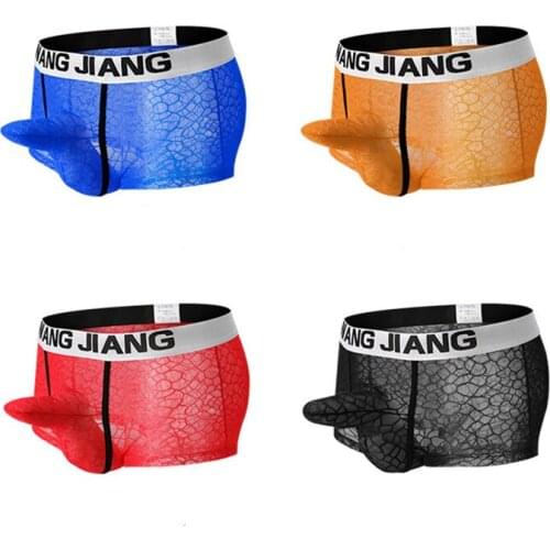 Man Sexy Mesh Ice Silk Boxers Shorts Funny Panties Male Gay Penis Pouch Jockstrap Bulge Nylon Underwear Men Shorts