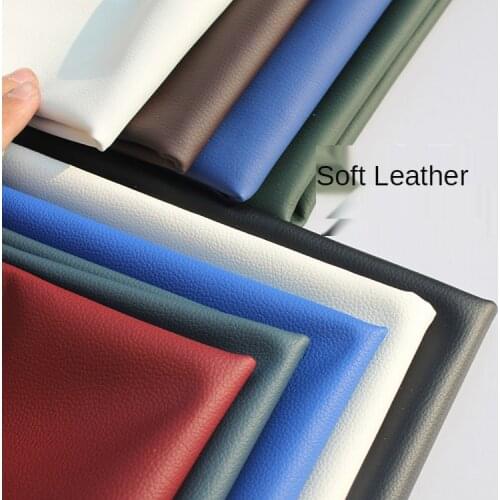Soft Leather By The Meter for Upholstery Bag Sofa Seat Cover Small Lychee Pattern Artificial PU Waterproof Black White Diy Per