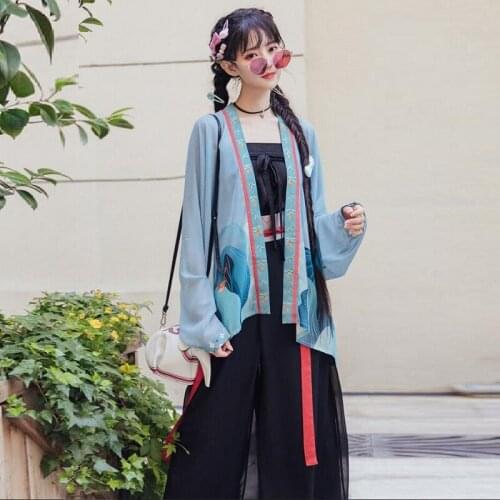 Girls Retro Chinese Style Clothing Women Hanfu Oriental Chinese Shirt Kimono Streetwear Fashion Harajuku Asian Clothes TA2329