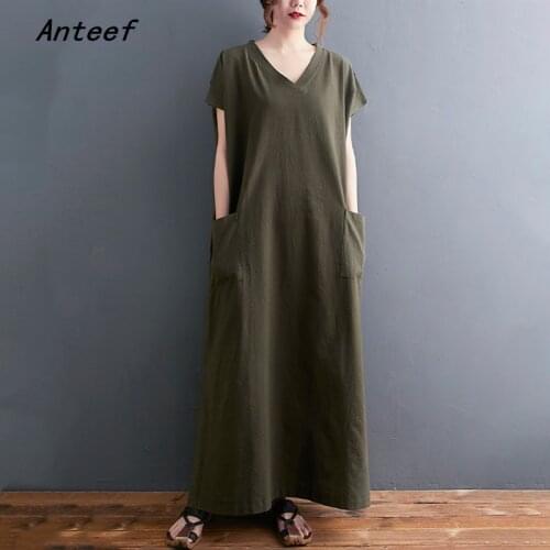 Short sleeve cotton linen vintage dresses for women casual loose long woman summer dress elegant clothes 2021 sundress