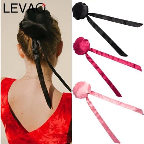 LEVAO New Solid Women Bow Scrunchies Elastic Bun Cover Hair Ribbon Hair Bands Head Band For Girls Hair Ropes Ties Accessories