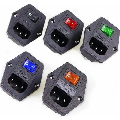 With 10A Fuse! Red yellow Green Blue Black Rocker Switch Fused C14 IEC320 Inlet Power Socket Fuse Switch Connector