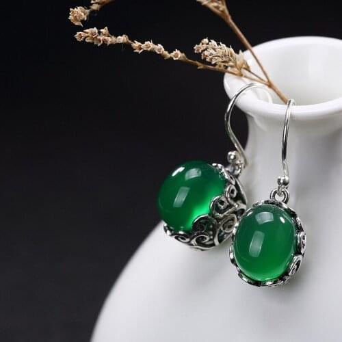 L&P Chalcedony Drop Earrings For Women Vintage Pattern 925 Sterling Silver Earrings Band Fashion Jewels For Wholesale