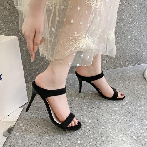 Summer New Style 9cm High Heels Slippers Suede Sandals Gladiator Women Casual Shoes Open-toed Slippers Women Shoes