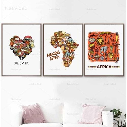 Nordic Posters Sushi Is My Love Amazing Africa Map Lions Modular Pictures Living Room Decor Wall Art Canvas Painting Prints