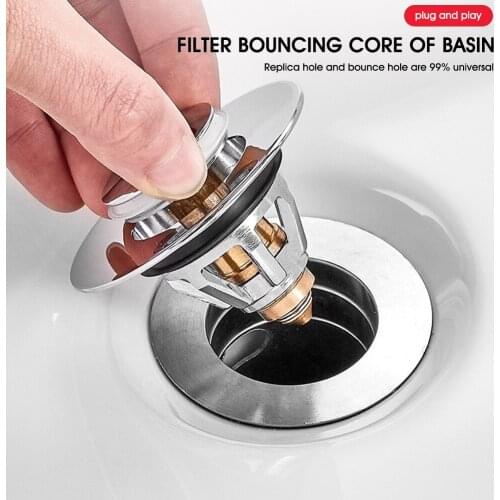 Stainless Steel Bounce Core Push-type Drain Filter Universal Wash Basin Push-type Hair Catcher Sink Bathtub for 35-38mm Drain
