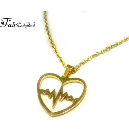 Fairladyhood Unique Women Jewelry Stainless Steel Chain Necklace Gold Color Heart Shaped Necklaces Pendants