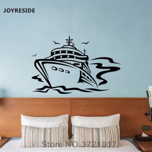 JOYRESIDE Nautical Wall Sticker Cruise Ship Decals Vinyl Sea Ocean Decor Kids Boys Room Living room Interior Design Mural A1267