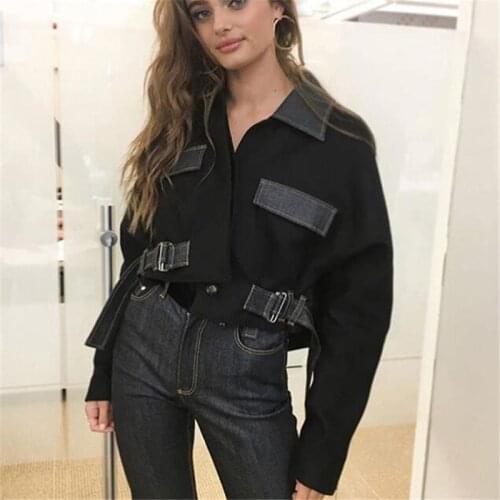 Women short jacket Loose Outwear Full Sleeve Single Breasted Patchwork female Jacket 2020 Spring Fashion Girdle coat black tops