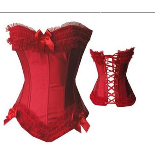 Women Burlesque Dancer Dress Witch Halloween Sexy Lingerie Underbust Bustier Corset 070 RED XL