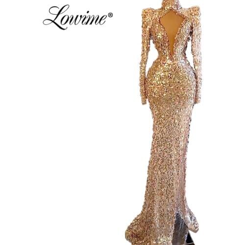 Mermaid Sequins Evening Dresses Cut-out Prom Dress Long Dubai Kaftan Saudi Arabic Women Formal Evening Gowns 2020 Vestidos