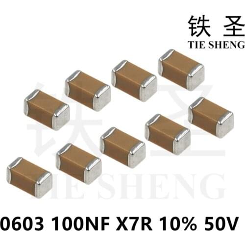 100pcs 100NF X7R 10% 50V 0603 104 SMD Thick Chip Multilayer Ceramic Capacitor