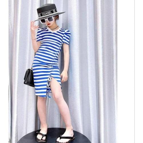 2021 Korean style girls striped dress fashion cotton summer girls dresses 4-10 years B232