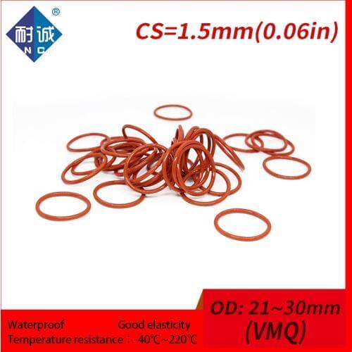5PCS/lot Silicone rubber o-ring Red VMQ CS 1.5mm OD21/22/23/24/25/26/27/28/29/30mm O Ring Gasket Silicone O-ring waterproof