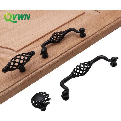 QVWN Bird Cage Handle Hollow European Black Handle Single Hole Cabinet drawer Knobs And Wardrobe Door American For Furniture