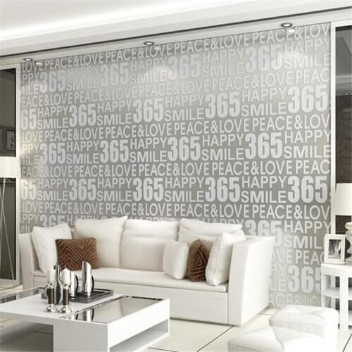 Beibehang Eco-friendly white gray letters wallpaper 3D non-woven thickening wallpaper living room sofa bedroom TV background