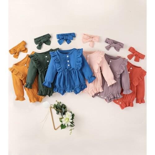 Newborn Baby Girls Clothes Long Sleeve Bowtie Ruffle Bodysuit +Headband Infant Outfits Sets Winter Girl Clothing 3 6 9 12 Months