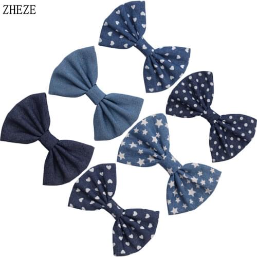 12Pcs/Lot 5''/4" Big Cute Denim Hair Bows With/Without Clips Messy Hair Bow Clips For Children Headband Baby Hair Accessories