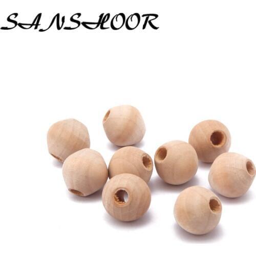 SANSHOOR 40mm Natural Unfinished Shin Fat Wooden Beads With Big Hole For Wood Pendant Necklace Jewelry Making DIY Accessories