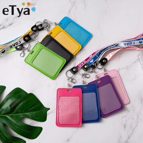 Women Cartoon Candy Color Leather ID Card Holder Students Bus Card Case Lanyard Women Men Girl Work Identity Badge Cards Cover