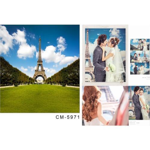Eiffel Tower Photography Background for Wedding Photos Blue Sky with Green Glass Backdrops Background Studio Wedding Photography