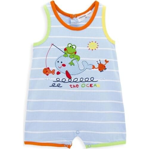Honeyzone Sleeveless Summer Jumpsuit Infant Boy Clothes Ropa Para Bebe Blue Stripe Breathable Bodysuits Baby Girl Outfit