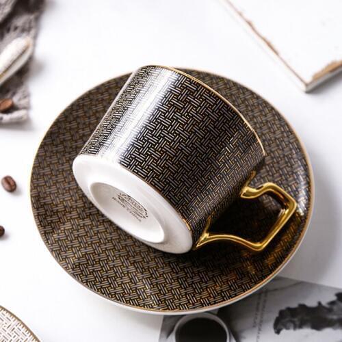 Classic grid pattern ceramic coffee cup bone china water cup afternoon tea coffee cup teacup elegant bone china cup spoon saucer