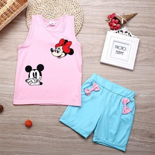 Set With Shorts Cute Cartoon Design Summer Suit For 1-5Y Toddler Girl Disney Baby Clothes Vest + Short Pants 2 Pcs Kids Clothes