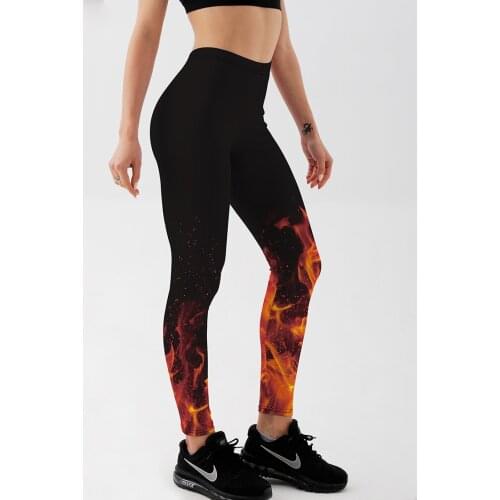 Qickitout Leggings Russian style Fire flame Printing Leggings Punk Women Legging Stretchy Trousers Casual Pants Womens Leggings