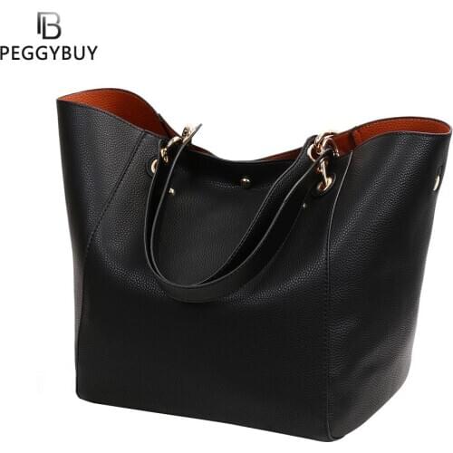 Fashion Pu Leather Composite Bags For Ladies Casual Solid Large Capacity Bucket Bags For Women Simple Vintage Messenger Bags
