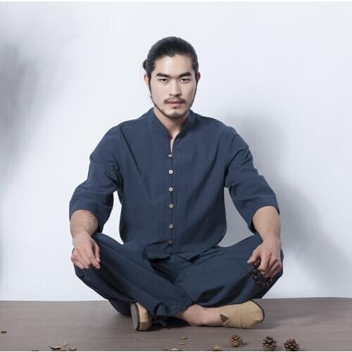 Men Yoga Tai Chi Kungfu Meditation Uniforms cotton Linen Loose male Casual Fitness Workout Casual Set Sport Suit Sweatshirt+pant
