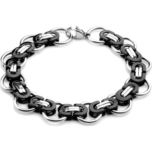 Byzantine Link Chain Bracelets Black Silver Color Stainless Steel Lobster Buckle Punk Rock Style Bangles For Men