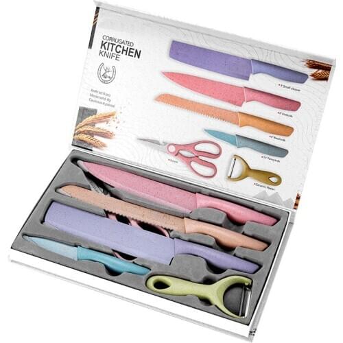 2020 6PCS Kitchen Knife Set Stainless Steel Blades Chef Knife Sets Santoku Utility Paring Cooking Tools kitchen with a gift box