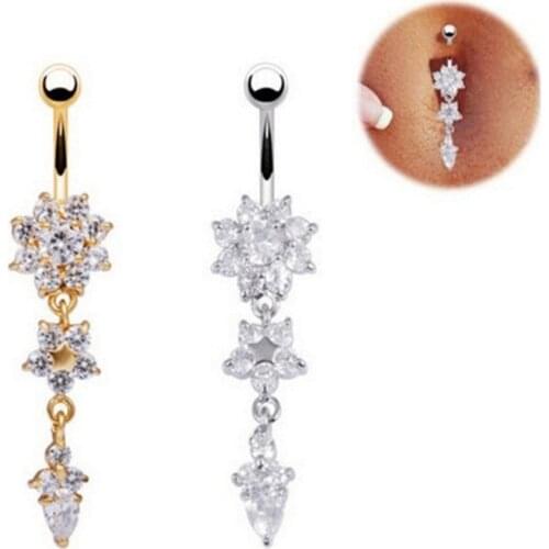 New Fashion Sexy Piercing Navel Nail Body Jewelry Flower Pendant Crystal Belly Button Rings For Women Girls
