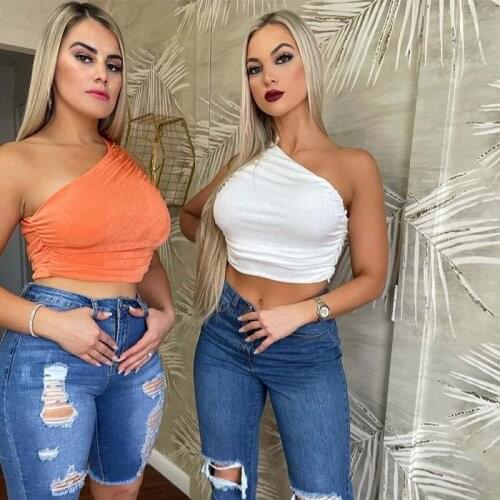 G1821 New Fashion Ladies Blouse Sexy One-shoulder Solid Color Slim-fit Pleated Ladies Vest Party Prom Ladies Tube Top XS XL