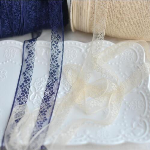 New Arrival 10 Meters 18mm Blue Beige Novelty Flower Lace Trim Smooth Polyester Lace Ribbon Gift Packing Hot Sale