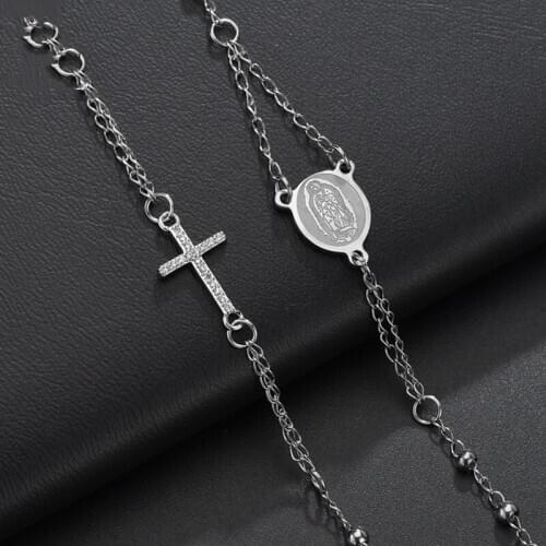 Religious Titanium Steel Virgin Mary Cross with Rhinestone Necklace Diy Men Clavicle Choker Necklace Collares Jewelry for Women