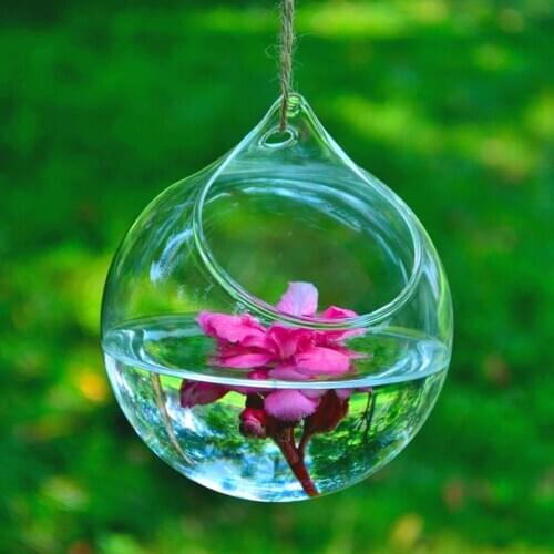 Transparent Clear Glass Round Terrarium Flower Plant Stand Hanging Vase Hydroponic Home Office Wedding Garden Decor 10/12cm