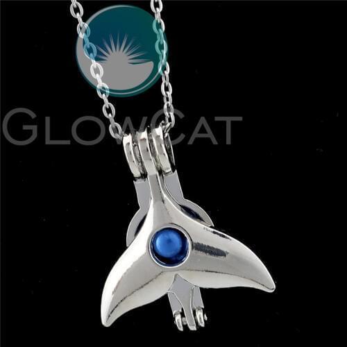 R-K921 Ocean Fish Tail Fin Beads Cage Pendant Perfume Aroma Locket Necklace Kids Girl Friend Party Gift