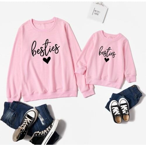 PatPat Bestie Letter Love Print Pink Sweatshirts for Mom and Me