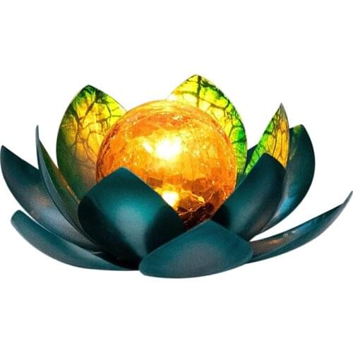 Garden Solar Light Blue Lotus Flower Light For Garden Decoration Waterproof Solar Amber Cracked Glass Ball Light